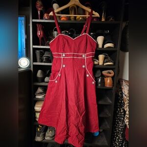 Red Button-Detail Dress